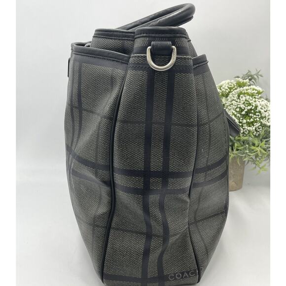 COACH‎ F71072 Gray Black Tattersall Metropolitan Tote Messenger Briefcase Bag - Picture 11 of 14